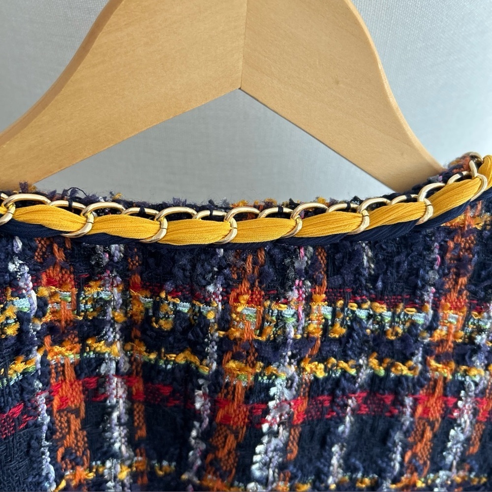 Vintage Chicos Tweed Multicolor Preppy Holidays Chain Open Coat Size 1 - Picture 8 of 12